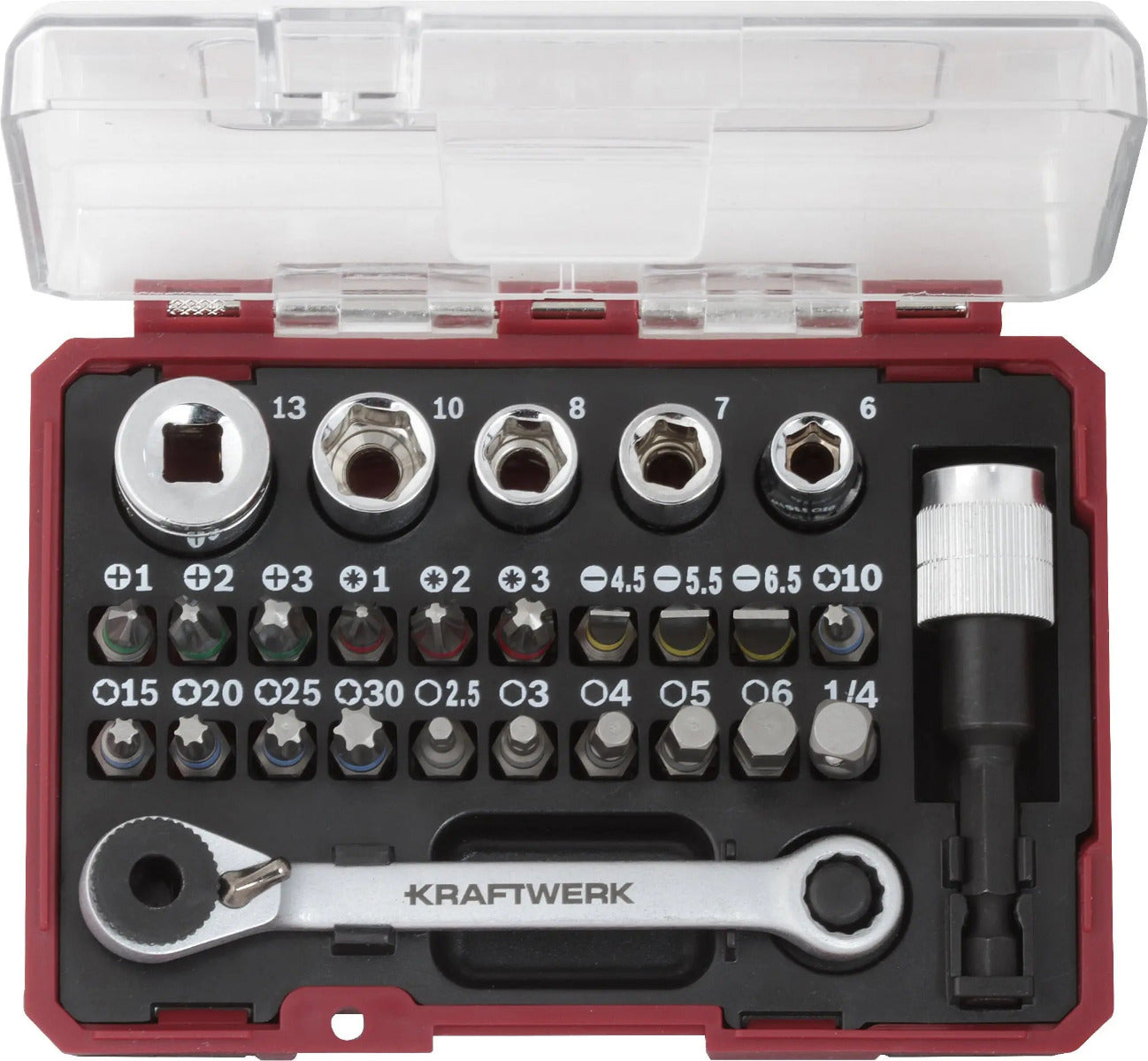 Bit-Box mit Mini-Ratschenschlüssel 1/4" S2 – 27-teilig | KRAFTWERK PRO LINE