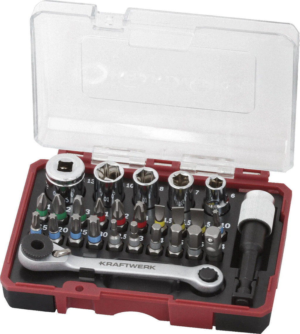 Bit-Box mit Mini-Ratschenschlüssel 1/4" S2 – 27-teilig | KRAFTWERK PRO LINE