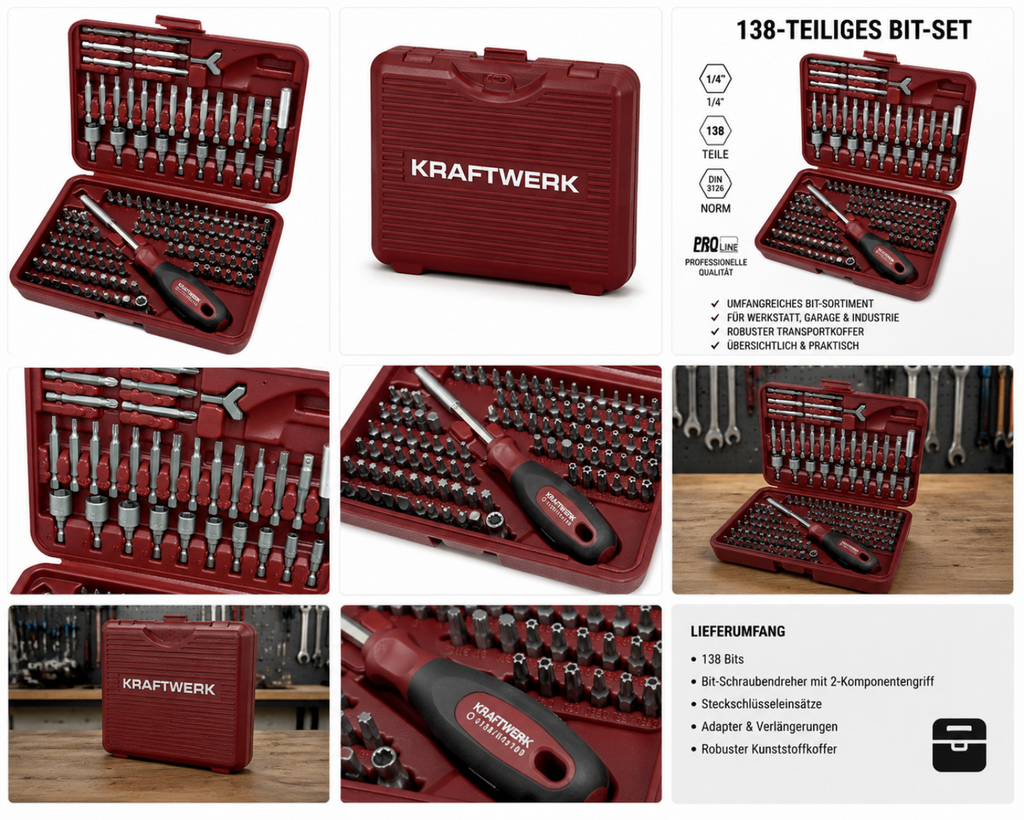 KRAFTWERK Universal Bit-Set 138-teilig | Profi Werkzeugkoffer 1/4"