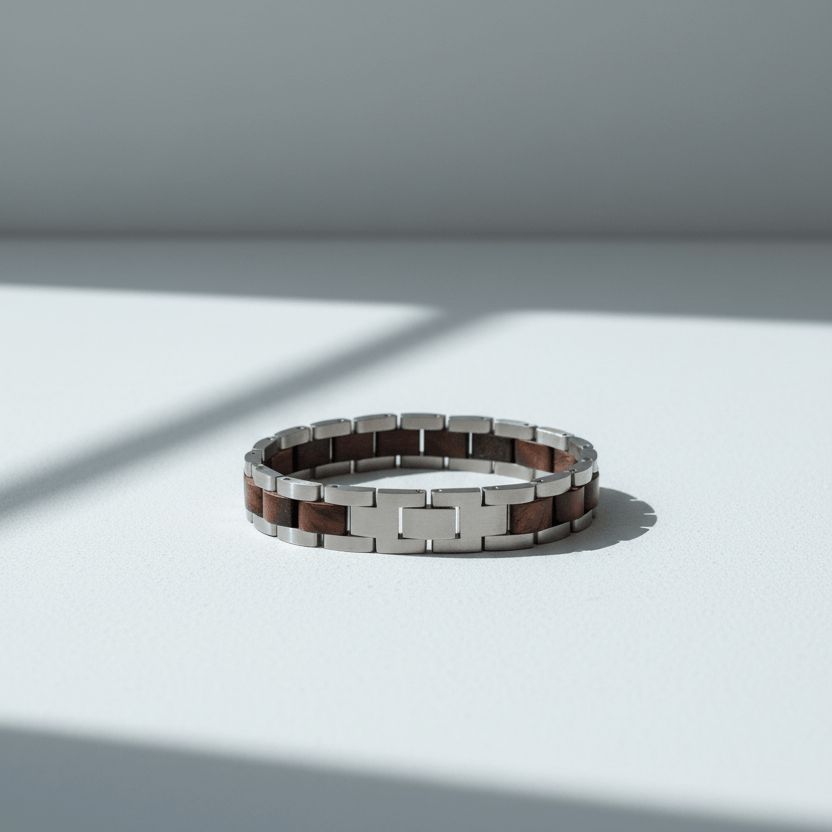 LA MODA ME Vidar Armband – Edelstahl & Walnussholz.